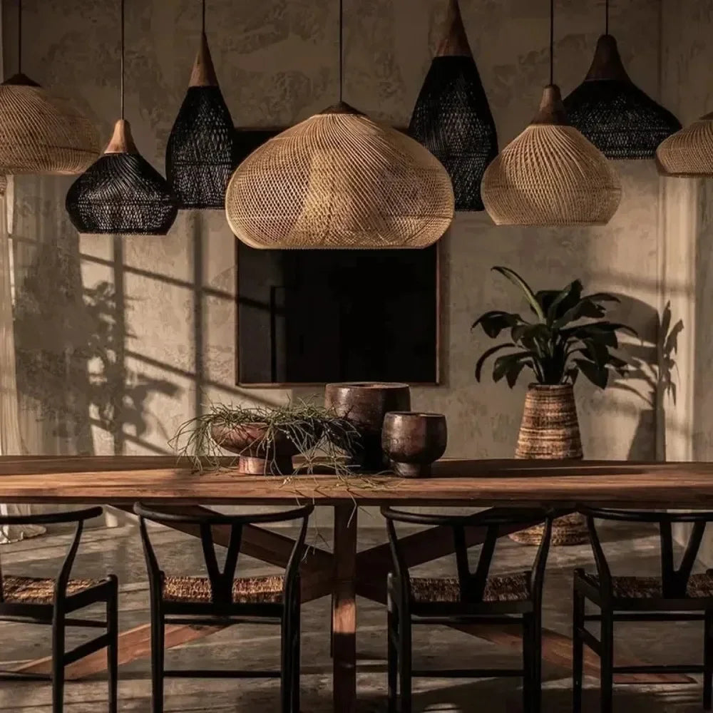 Wabi-Sabi Rattan Pendant Chandelier