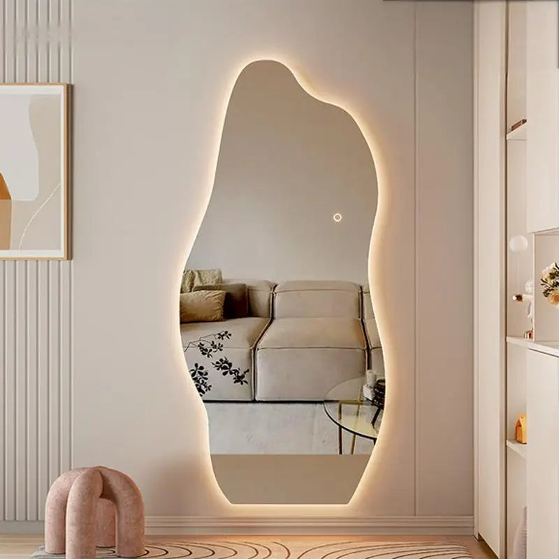 Modern Asymmetrical Sage Green Full-Length Wall Mirror