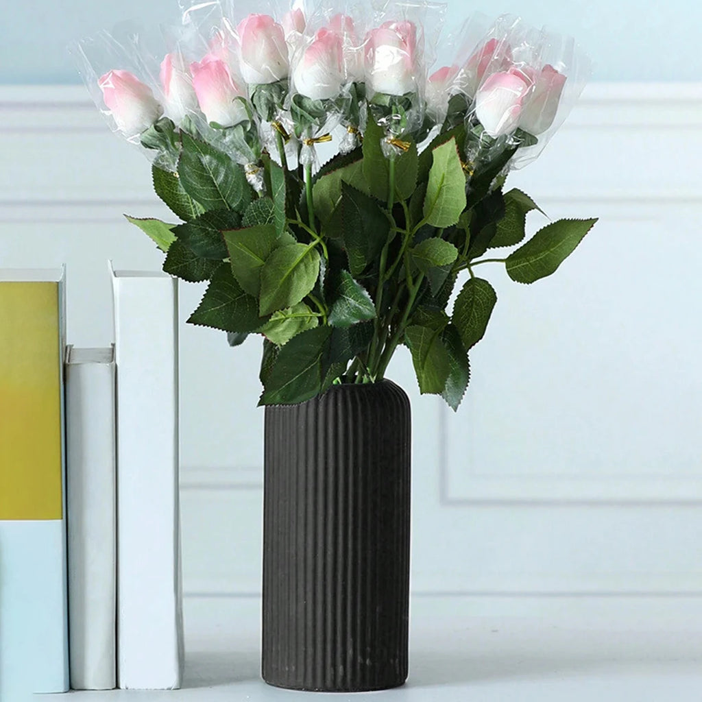 Striped Ceramic-Look Vase