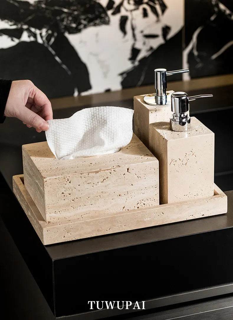 Wabi-Sabi Travertine Bath Set