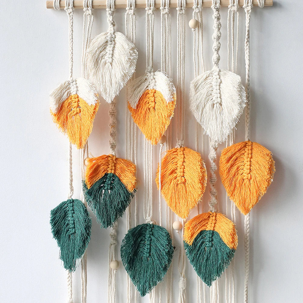 Beaded Leaf Macrame Hanging