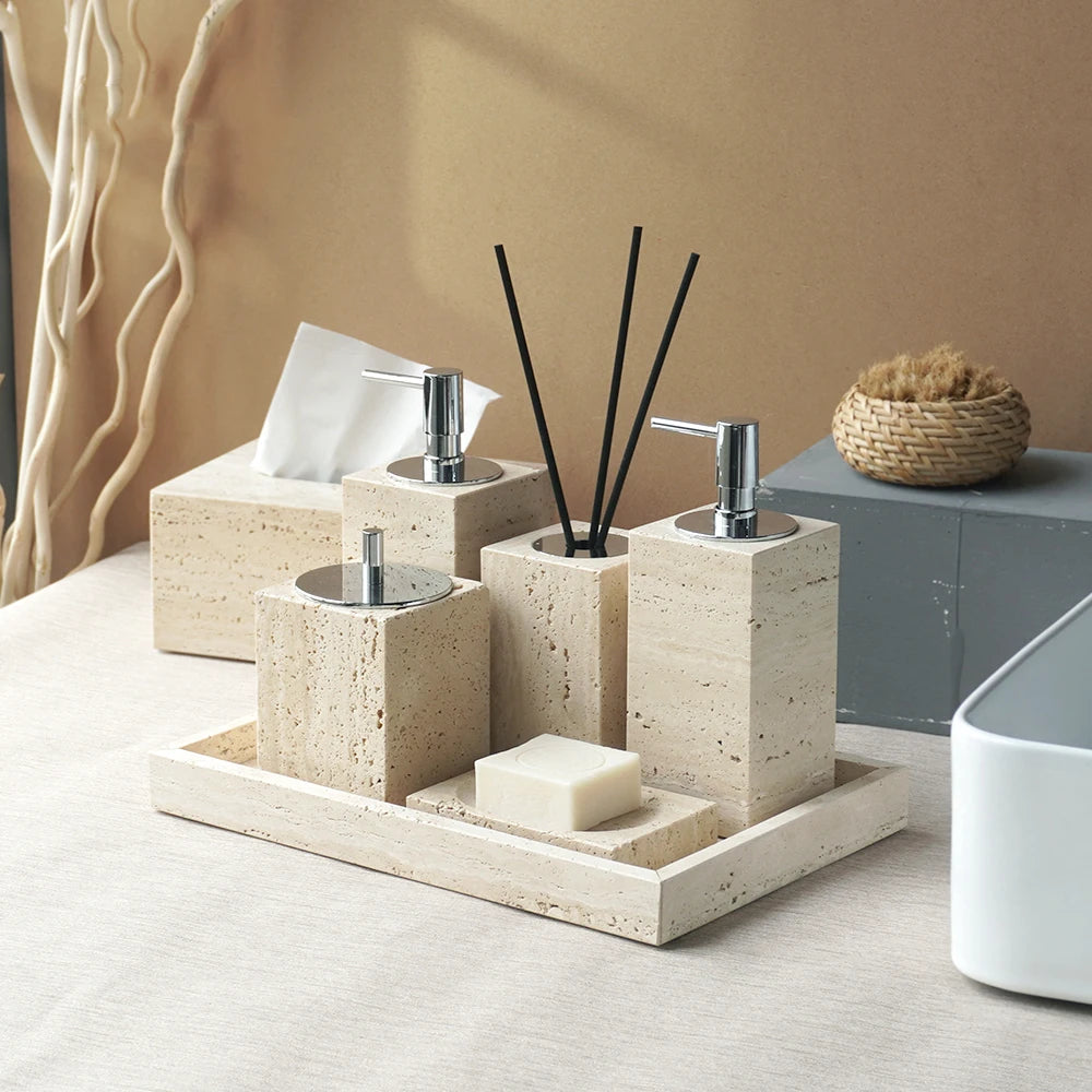 Beige Travertine Accessory Set