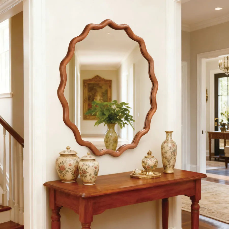 Round Brown Wall Mirror