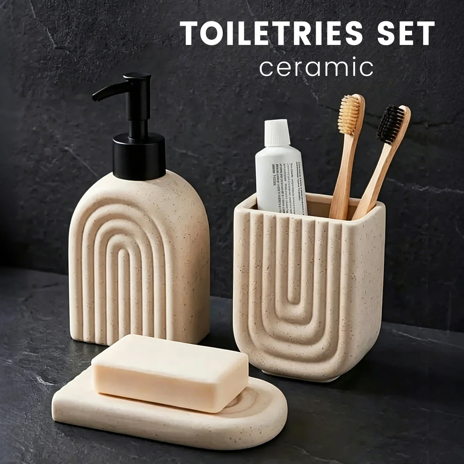 Embossed Ceramic Bath Set