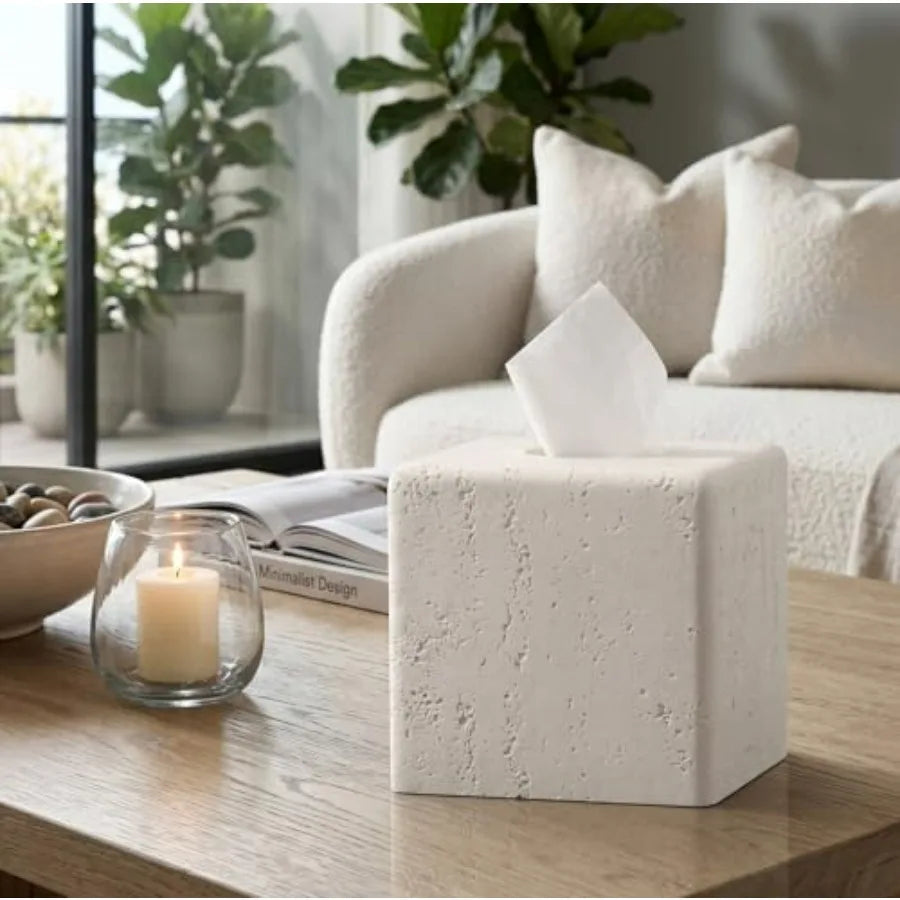 Square Travertine Tissue Box