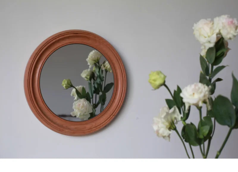 Rustic Round Walnut Wall Mirror