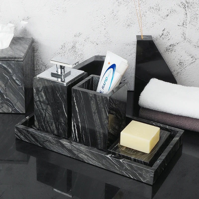 Black Marble Bath Accessory Set
