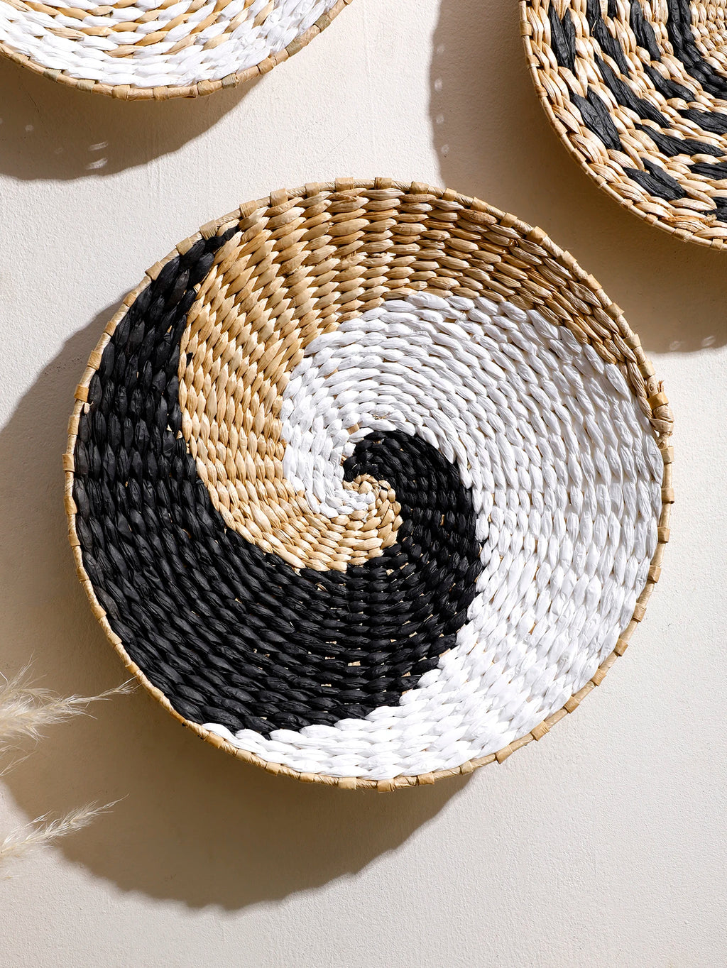 Boho Round Beige Woven Wall Basket