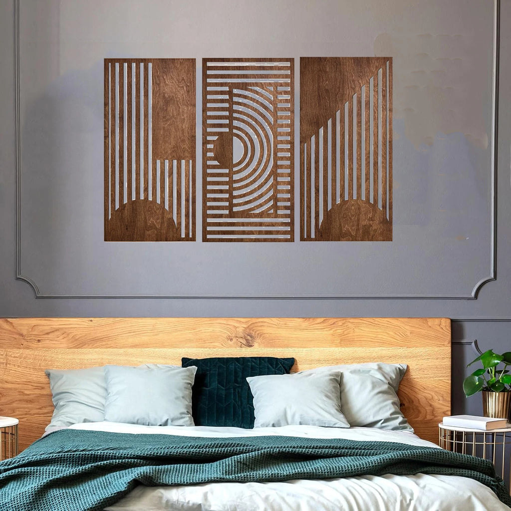 Set of 3 Boho Geometric Wood Wall Art