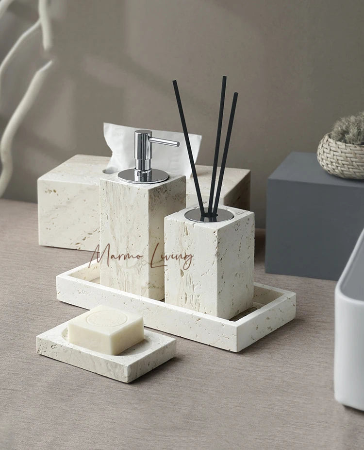 Beige Travertine Bath Set