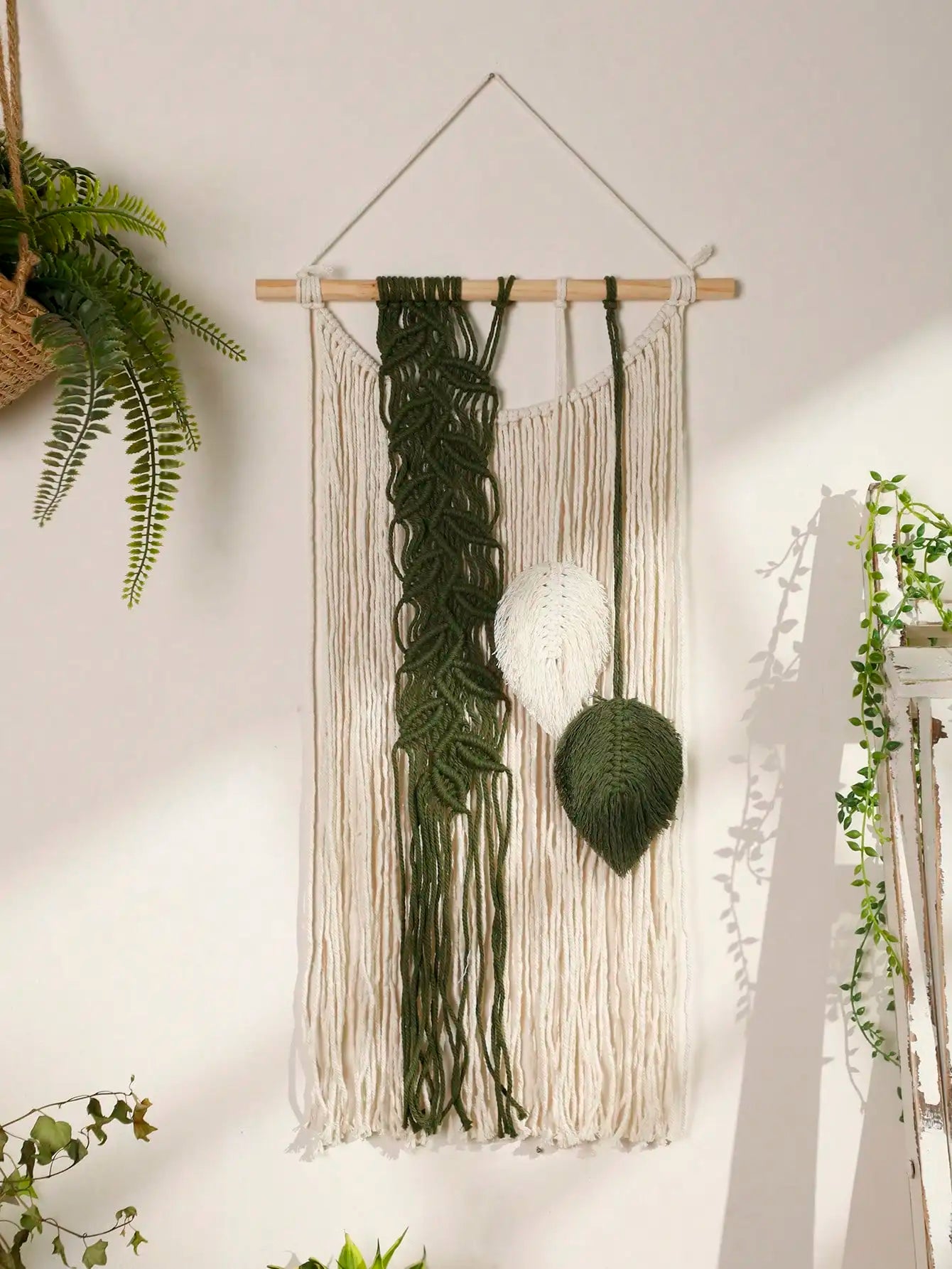 Beaded Leaf Macrame Hanging