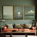 Set of 3 Japandi Sage Green Canvas Wall Art