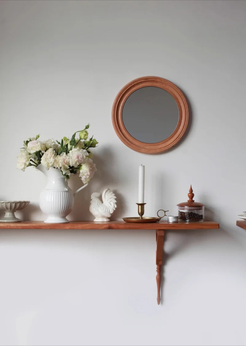 Rustic Round Walnut Wall Mirror