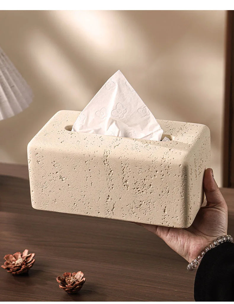 Rectangular Travertine Tissue Box