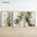 Set of 3 Japandi Sage Green Canvas Wall Art
