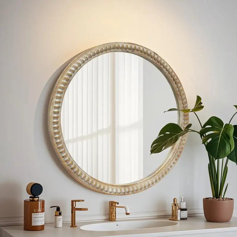 Farmhouse Round Natural Wall Mirror
