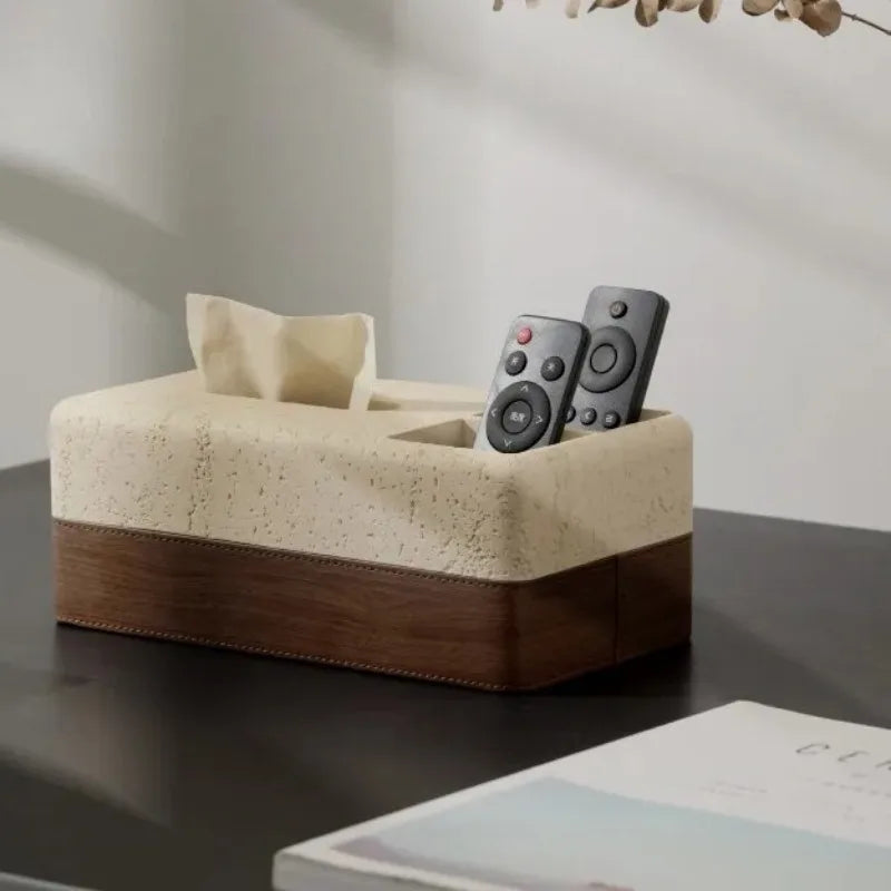 Travertine & Walnut Tissue Box