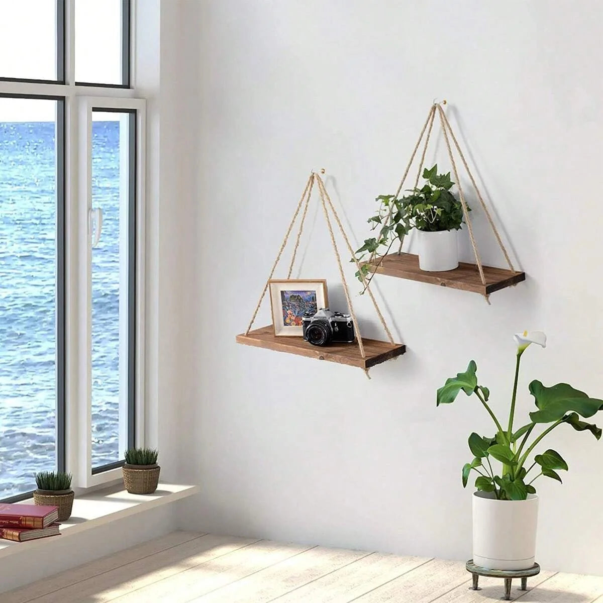 Boho Oval Beige Floating Wall Shelf