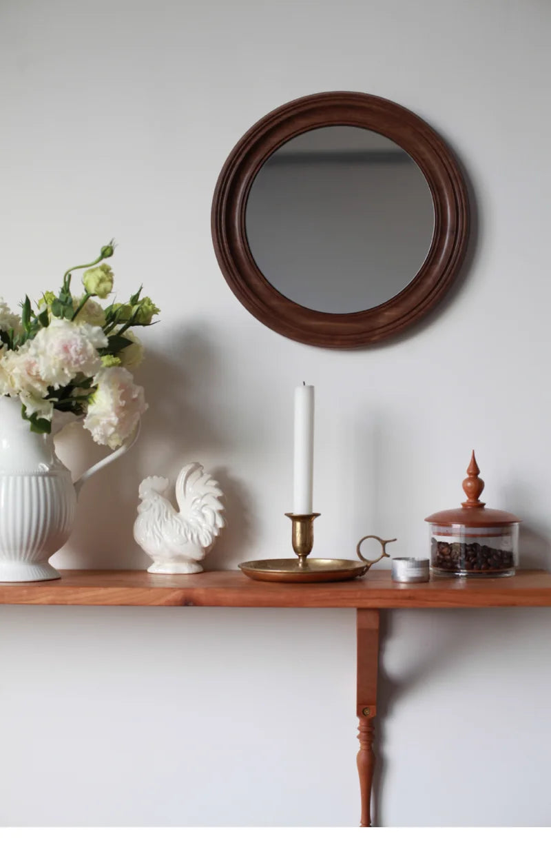 Rustic Round Walnut Wall Mirror