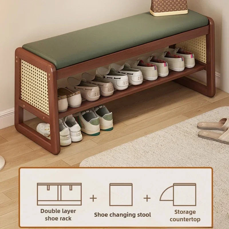 Rattan Shoe Storage Bench