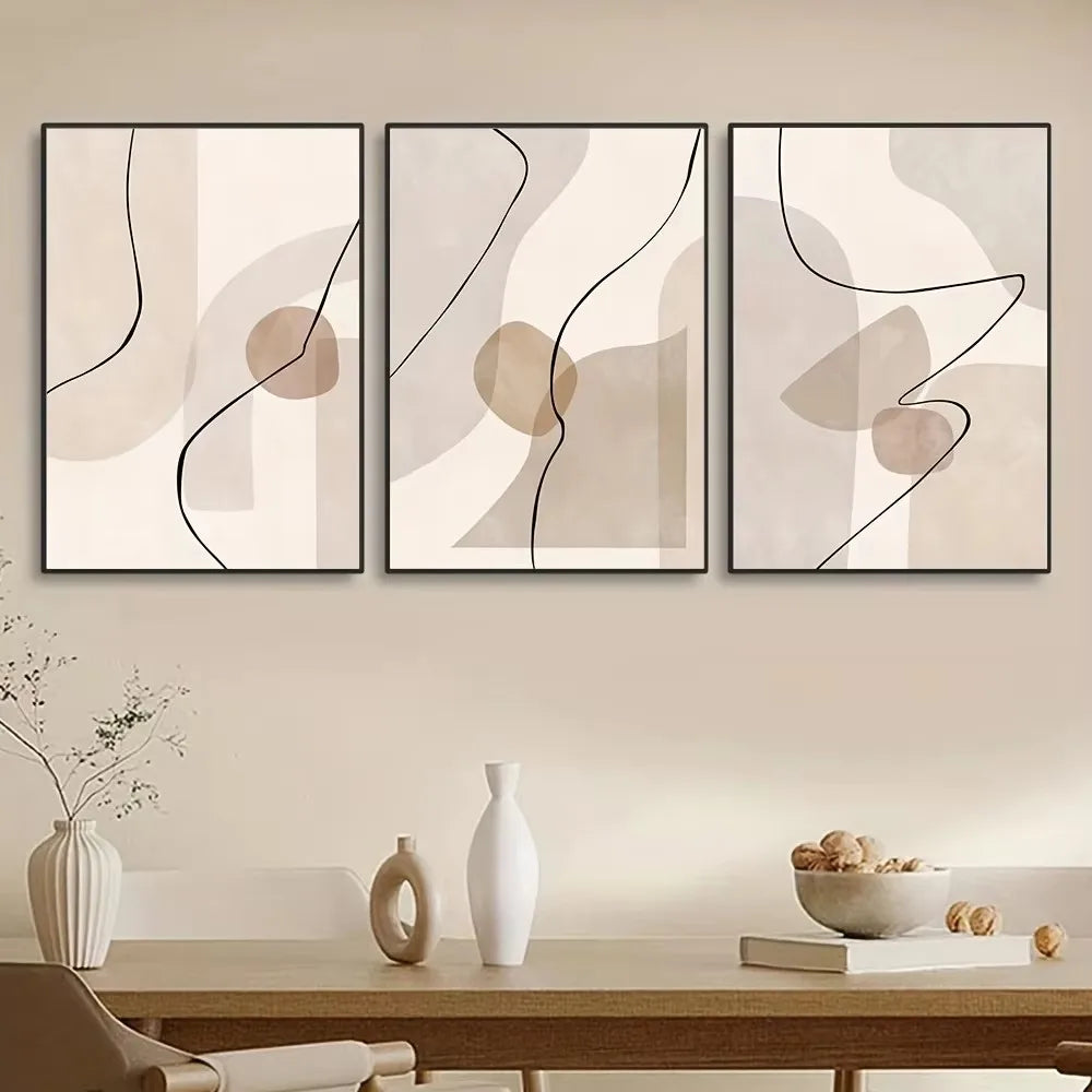 Set of 3 Minimalist Geometric Gold Canvas Wall Art