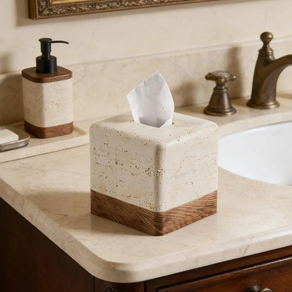 Wood-Grain Travertine Tissue Box