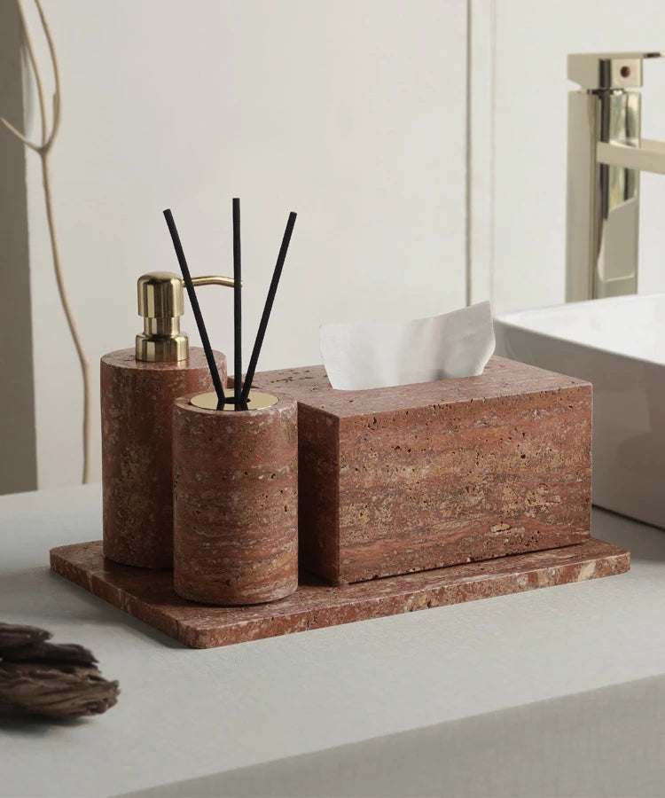 Red Travertine Bath Set