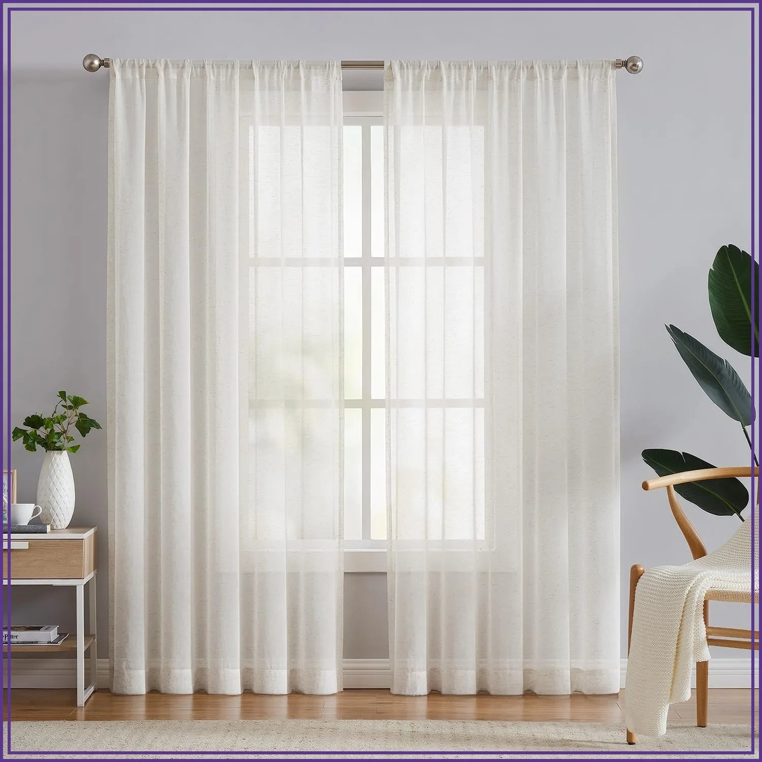 Modern Flax Sheer Curtains, 84"