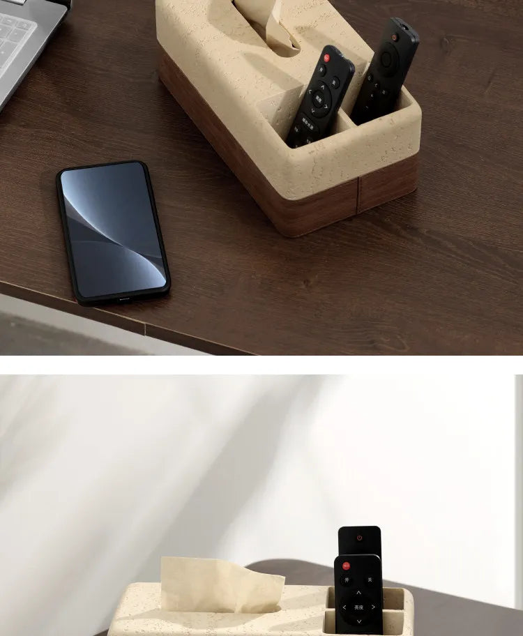 Travertine & Walnut Tissue Box