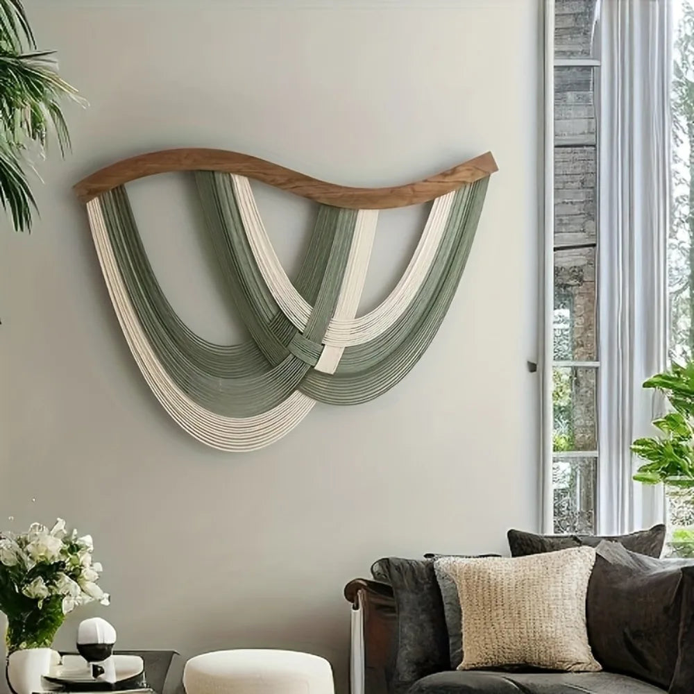 Boho Arched Beige Macrame Wall Hanging