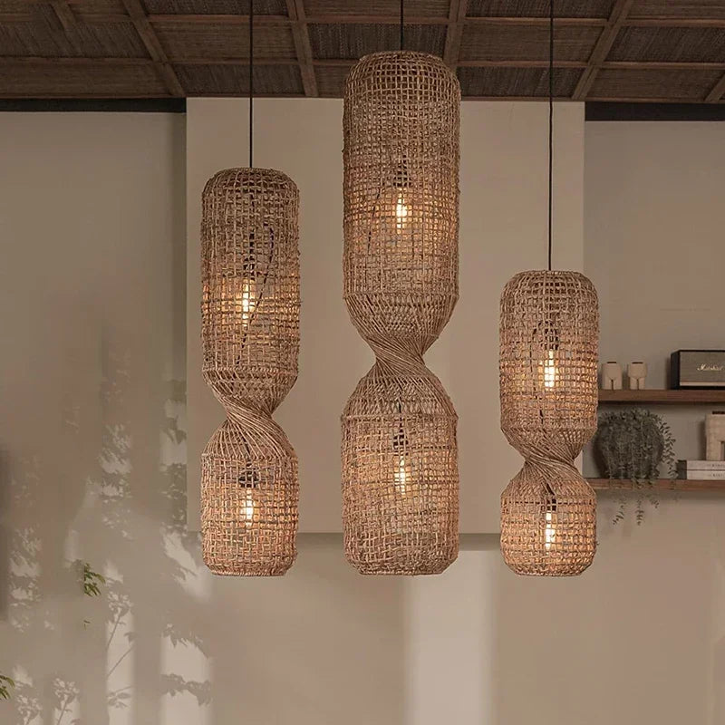 Vintage Rattan Pendant Chandelier