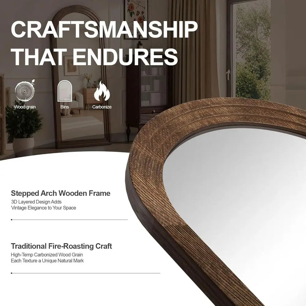 Rustic Arched Brown Full-Length Wall Mirror