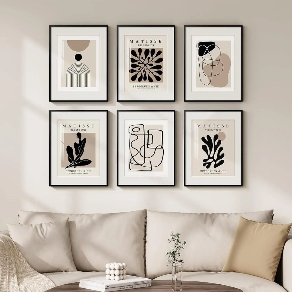 Set of 6 Boho Geometric Brown Wall Art