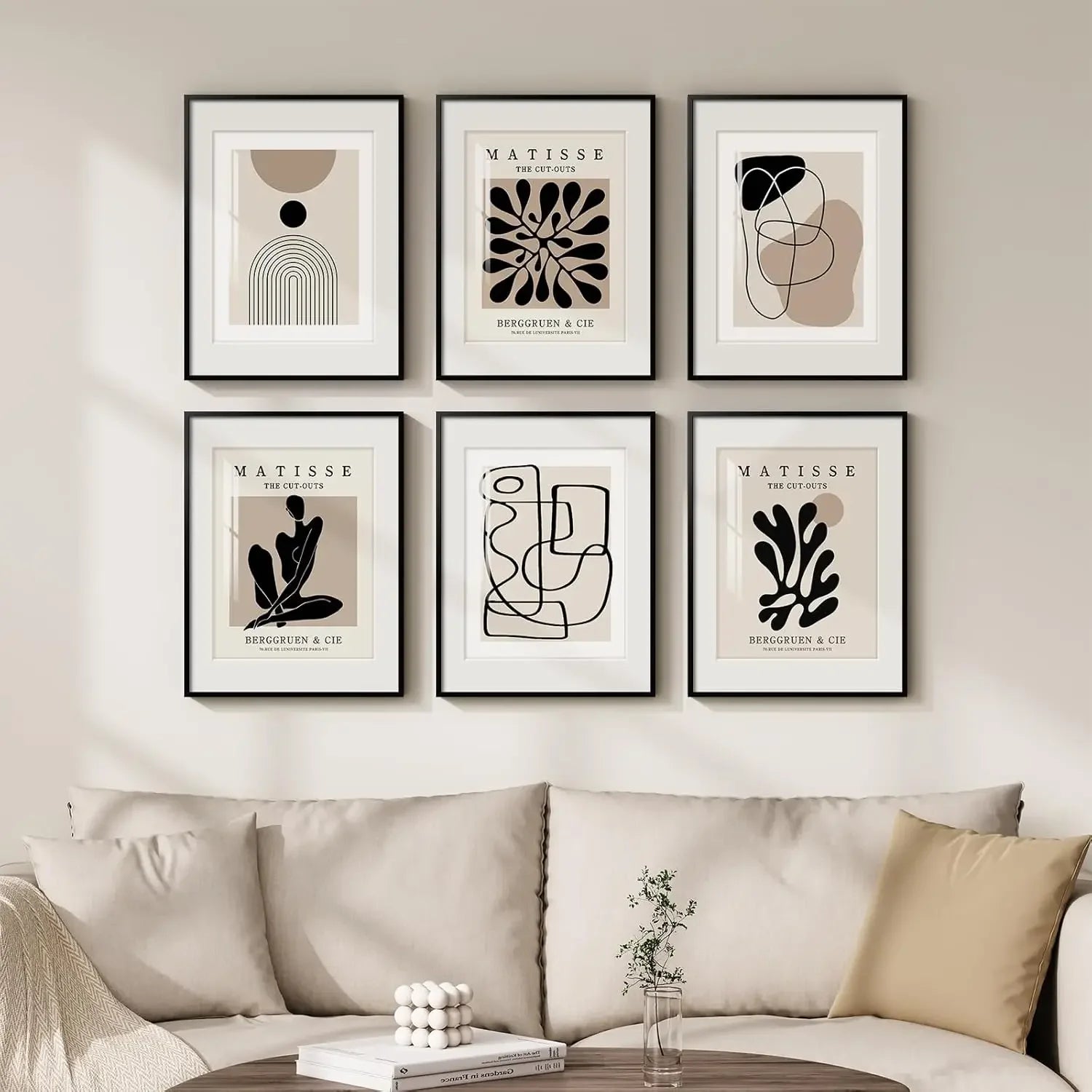 Set of 6 Boho Geometric Brown Wall Art