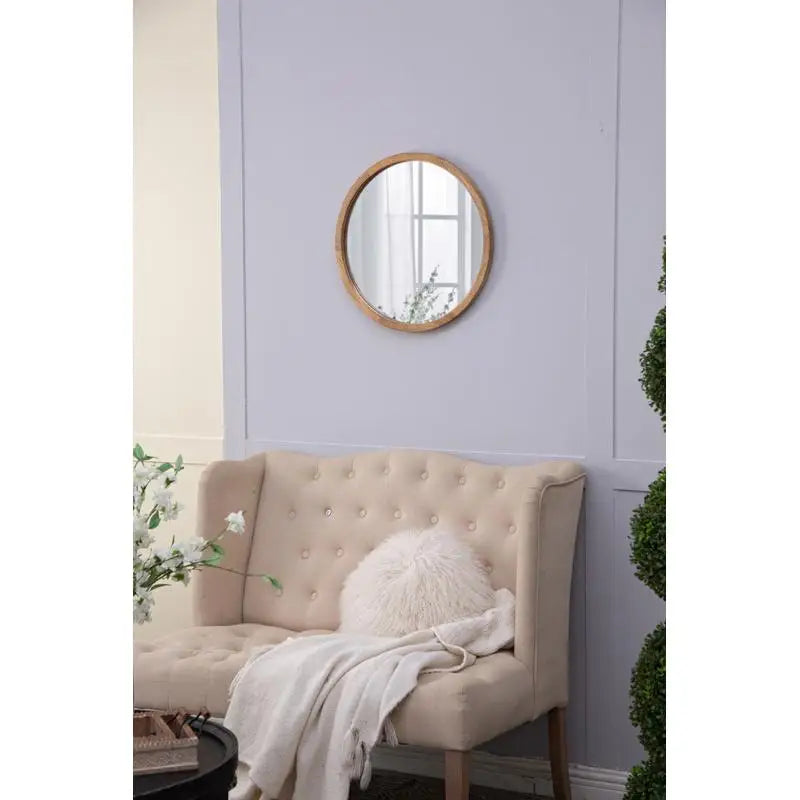 Japandi Round Brown Wall Mirror
