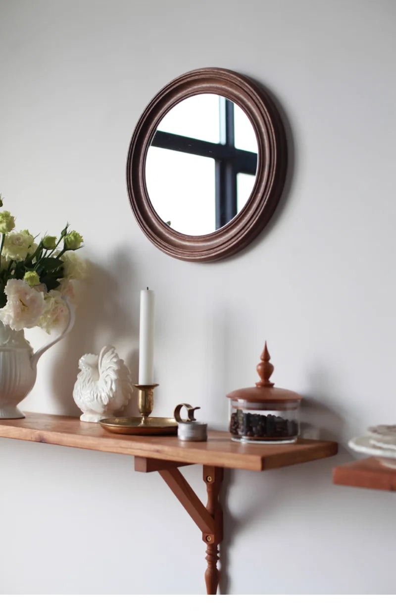 Rustic Round Walnut Wall Mirror