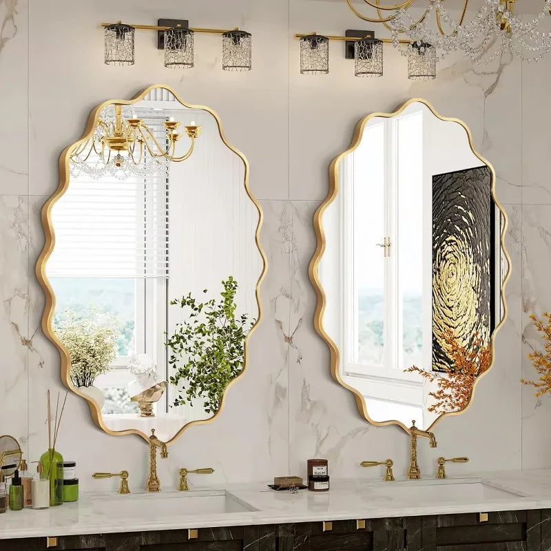 Modern Asymmetrical Gold Wall Mirror