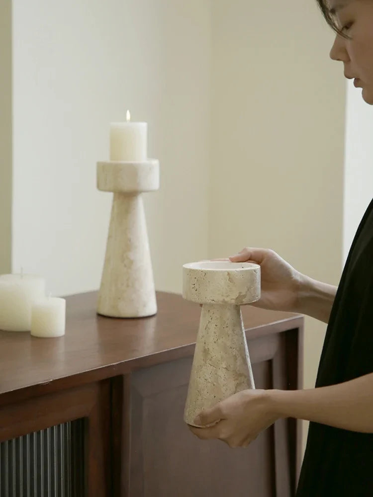 Vintage Travertine Candlestick