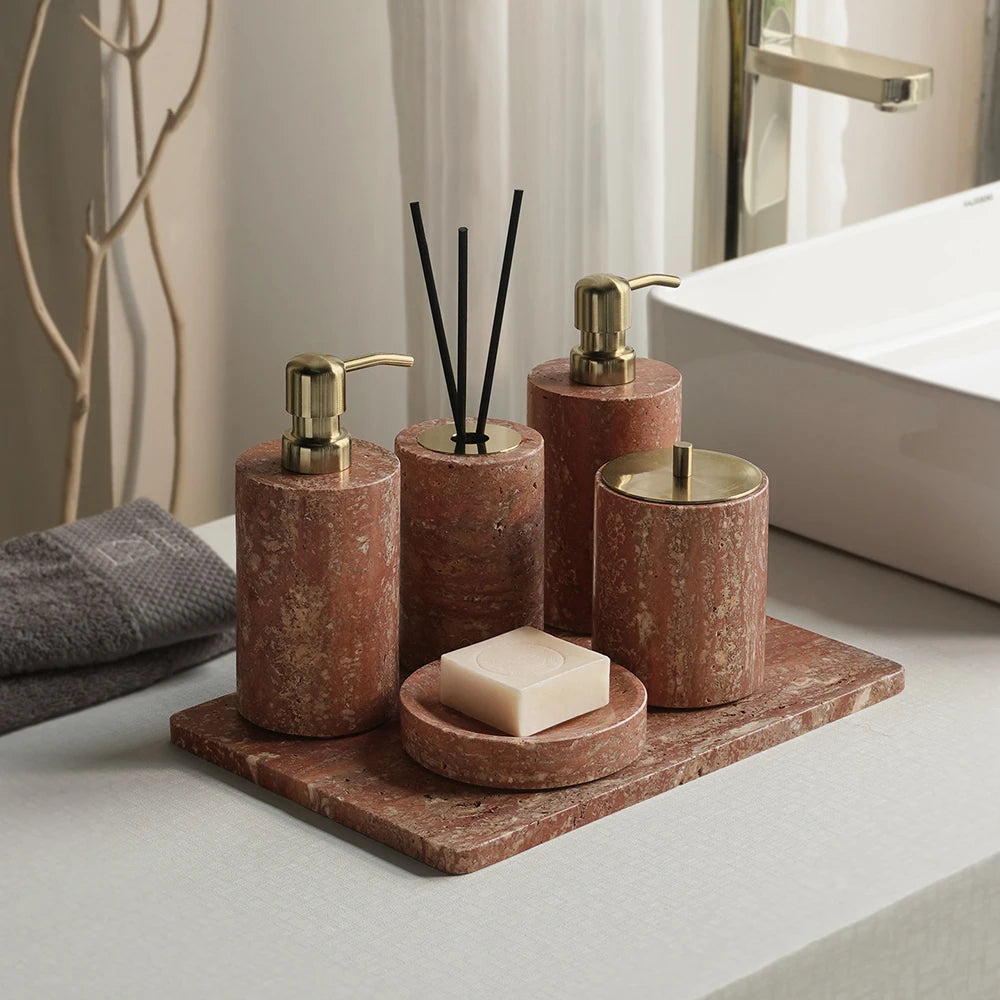 Red Travertine Bath Set