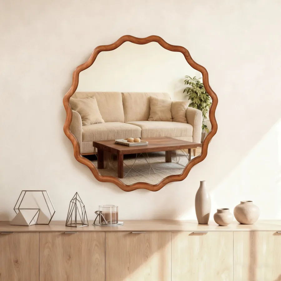 Round Brown Wall Mirror