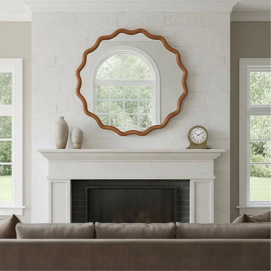 Round Brown Wall Mirror