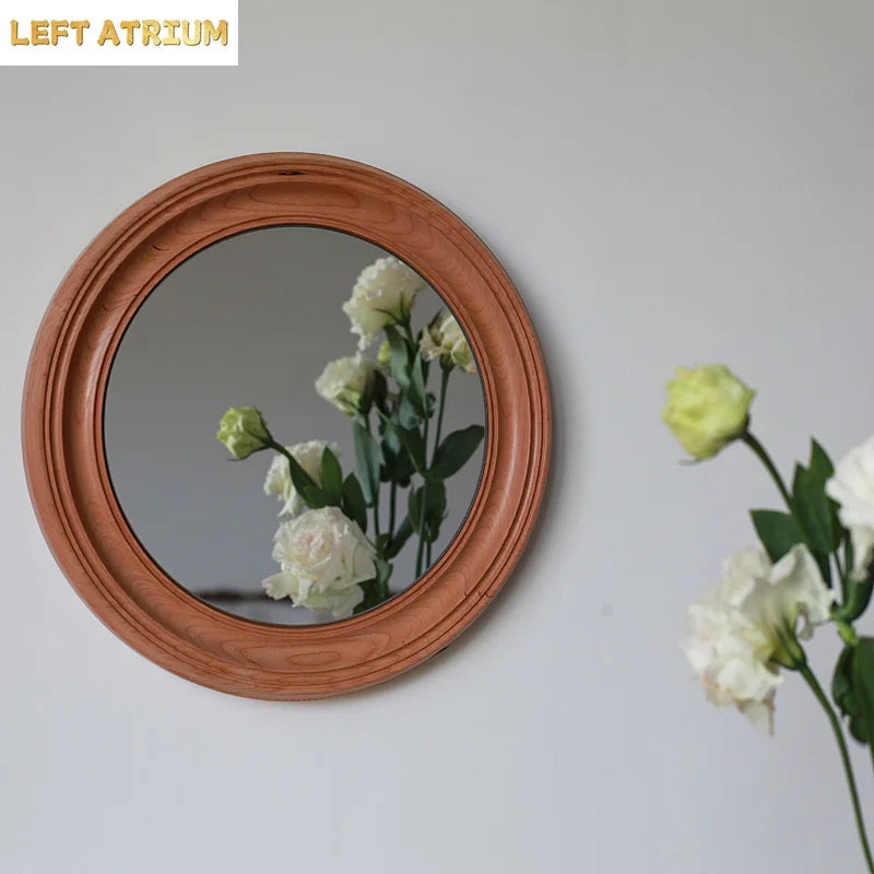 Rustic Round Walnut Wall Mirror
