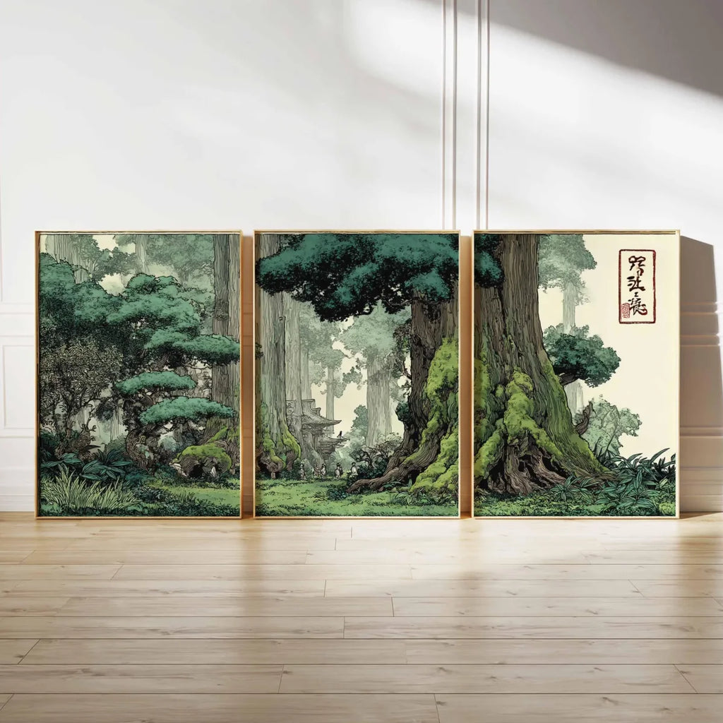 Set of 3 Japandi Canvas Wall Art