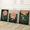 Set of 3 Japandi Round Sage Green Canvas Wall Art