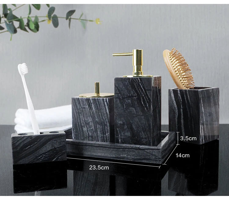 Black Marble Bath Accessory Set