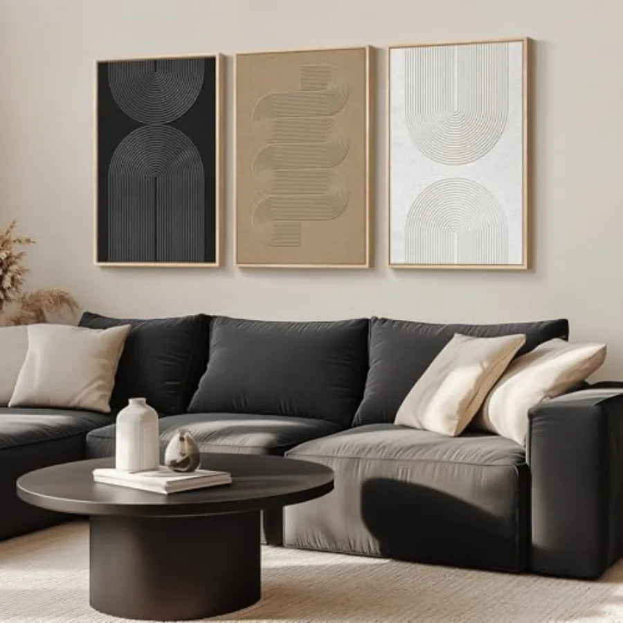Set of 3 Boho Black Canvas Wall Art
