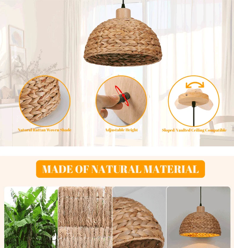 Retro Rattan Pendant Chandelier
