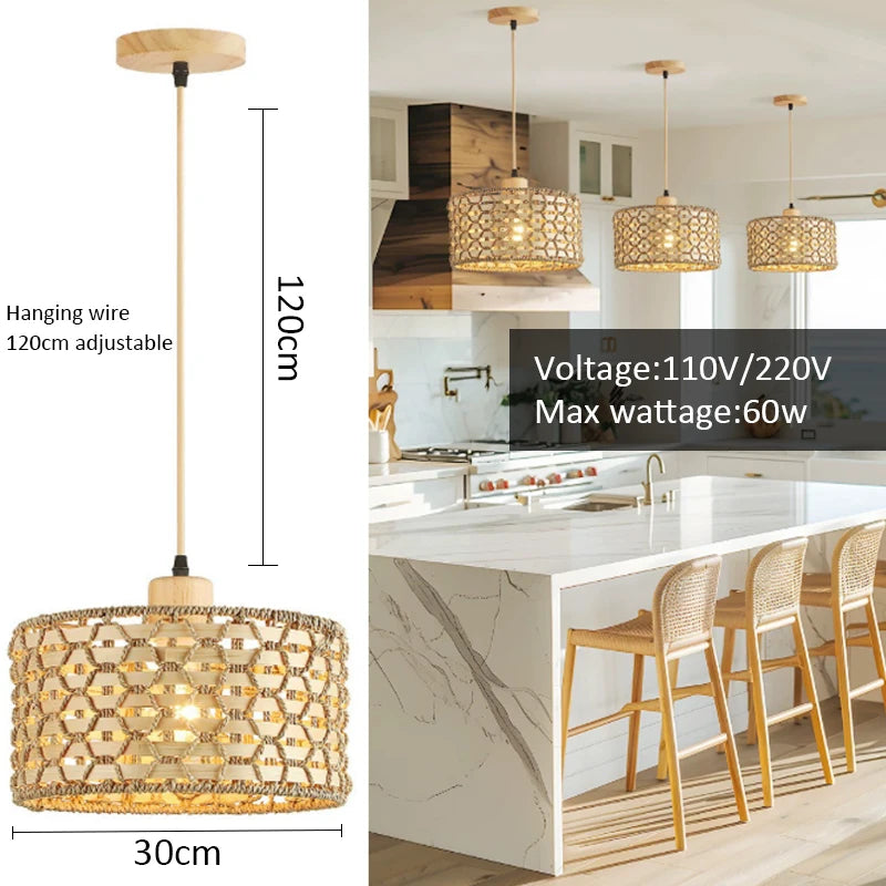 Retro Rattan Pendant Chandelier