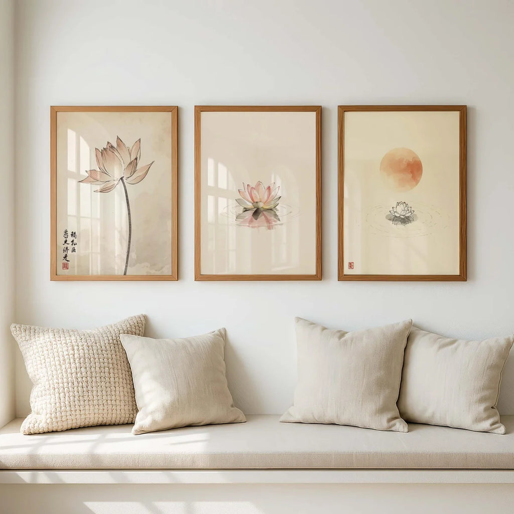 Set of 3 Japandi Canvas Wall Art