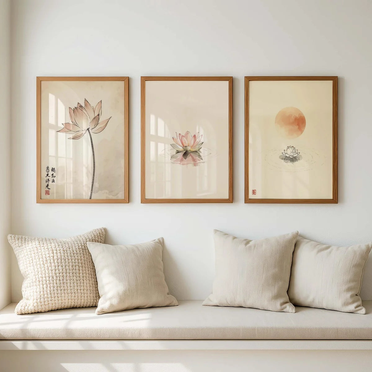 Set of 3 Japandi Canvas Wall Art